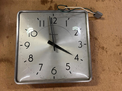 VTG Made in USA Simplex Thick Glass 12X12 Metal Square Wall Clock 3 prong Plug