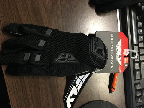FLY RACING WOMEN'S COOLPRO GLOVES BLACK WOMENS 2X/ MENS LARGE MOTORCYCLE ROAD RA