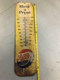 PEPSI COLA SODA THERMOMETER 1950'S METAL EMBOSSED VTG ORIG WALL ADVERTISING SIGN