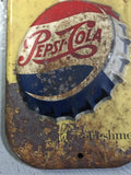PEPSI COLA SODA THERMOMETER 1950'S METAL EMBOSSED VTG ORIG WALL ADVERTISING SIGN