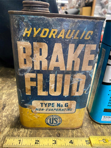 Vtg Hydraulic Brake Fluid Oil Gas Collector Tin Can Auto Truck US Rubber Co.