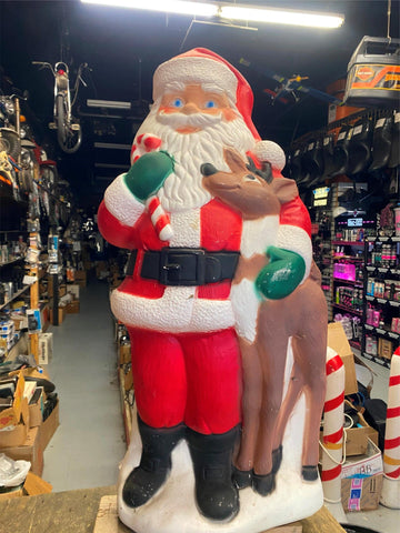 Vtg 1990 Blow mold Santa Reindeer Christmas decor 32" Empire Light up