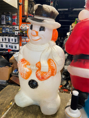 Vtg 1990 Blow mold Snowman Frostie Christmas decor 29" Poloron Broom orange