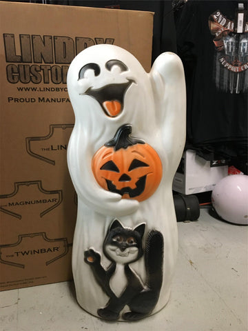 Vtg. Halloween Ghost Pumpkin  Black Cat waiving  Blow Mold - used  rare