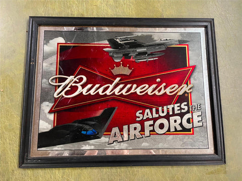 Vintage 2005 Budweiser Salutes The Air Force Mirrored Beer Sign 20X26