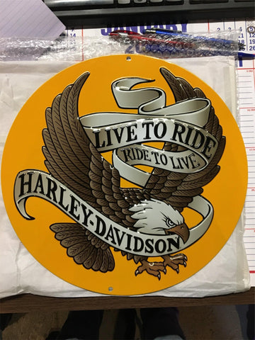 HARLEY DAVIDSON METAL SIGN FOR YOUR MAN CAVE - ROUND -LIVE TO RIDE EAGLE