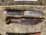 Vtg Solingen Germany 4" Fixed Blade Fighting Knife Leather Handle Sheath Militar