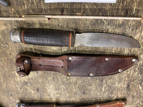 Vtg Solingen Germany 4" Fixed Blade Fighting Knife Leather Handle Sheath Militar