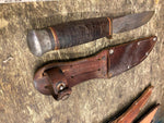 Vtg Solingen Germany 4" Fixed Blade Fighting Knife Leather Handle Sheath Militar