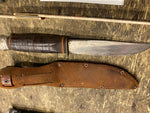 Vtg Solingen Germany 4" Fixed Blade Fighting Knife Leather Handle Sheath Militar