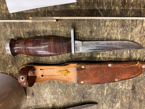 Vtg Kassnar 4" Fixed Blade Fighting Knife Wood Handle Sheath 6016 Ireland