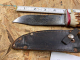 Vtg Solingen Fixed Blade Hunting Knife Elk 5" Blade Leather Sheath Germany Fancy