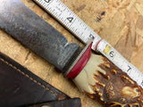 Vtg Solingen Fixed Blade Hunting Knife Elk 5" Blade Leather Sheath Germany Fancy