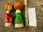 Vtg Japan Figurines Christmas Carolers 60's Decor Pair Paper Mache Collectible!