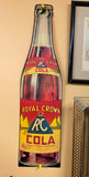 Vtg RC Royal Crown Soda Pop Sign Bottle Cardboard Advertising 1940's 23" Survivo