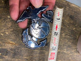 Vtg Marines Stick on Emblem Badge Chrome Eagle Military US 3" Auto Truck Toolbox