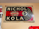 Vtg 1920's Nichol Kola Soda Advertising Tin Sign Antique 5 Cent Americas taste s