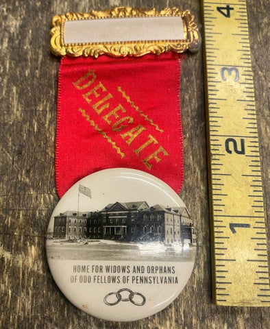 Vtg 20's Delegate Badge Ribbon Order of Odd Fellows widows & orphans Home Antiqu