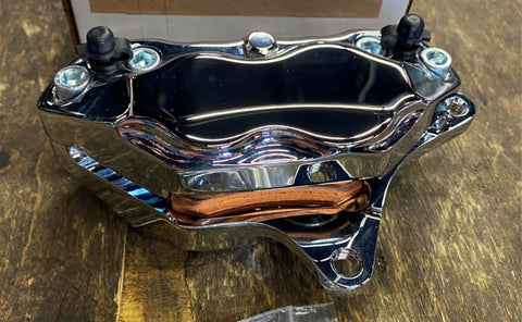 4 Piston Front Caliper 84-99 Hawg Halters Chrome Harley Softail Dyna Sportster