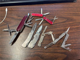 Large Lot Of 7 Folding Pocket Knives Assorted Styles Swiss Army Silver Tone
