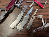 Large Lot Of 7 Folding Pocket Knives Assorted Styles Swiss Army Silver Tone