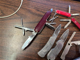 Large Lot Of 7 Folding Pocket Knives Assorted Styles Swiss Army Silver Tone