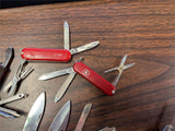 Large Lot Of 7 Folding Pocket Knives Assorted Styles Swiss Army Silver Tone