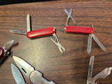 Large Lot Of 7 Folding Pocket Knives Assorted Styles Swiss Army Silver Tone