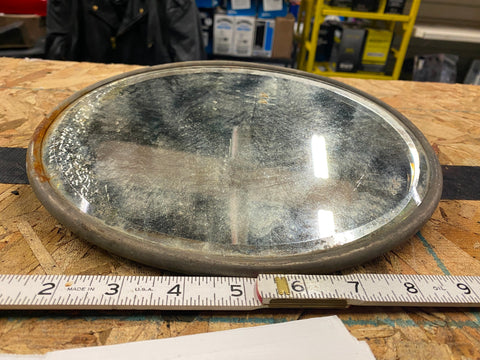 Antique Beveled Glass Mirror Metal Frame Silvered 8" Truck Vanity Makeup 1900's