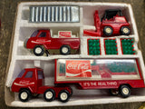 Vtg 70's Buddy L Coca-Cola Diecast 5-Piece Brute Tin Toy Truck Set Original Box!
