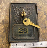 Vtg Antique 1895 Post Office Box Door Eagle Brass Mailbox Courthouse Key Glass