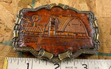 1980 Great American Buckle Co Harvest Time Farm Red Neck Country Trucker Buckle