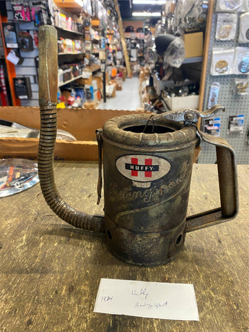 Vtg Springspout Tin Oil Gas Can Huffy Embossed Qt Flex Spout Service Station Log