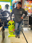 Vtg Space Alien Blow Mold 36" Green Halloween Ray Gun General Foam Minty!