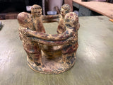Aztec Mayan Circle of 4 Friends Terracotta Clay Candle Holder Art Pottery