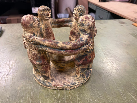 Aztec Mayan Circle of 4 Friends Terracotta Clay Candle Holder Art Pottery