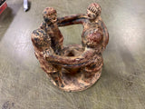 Aztec Mayan Circle of 4 Friends Terracotta Clay Candle Holder Art Pottery