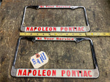 Napolean Pontiac Vtg Pair License plate Frames Auto Truck Car Dealer Tarentum pa
