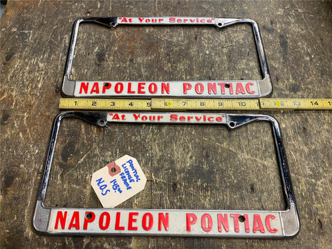 Napolean Pontiac Vtg Pair License plate Frames Auto Truck Car Dealer Tarentum pa