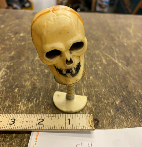 Vtg Halloween Skull Spring loaded Decor toy 1960's Skeleton Collectible Pop up!