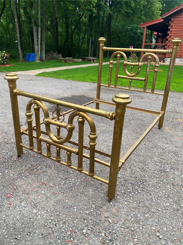 Antique French Bed Frame Polished Brass Headboard Victorian Fancy 1920's Queen!