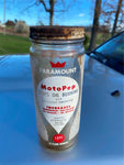 Vtg Paramount Motopep Advertising Oil Gas Service station Tin Glass Bottle Can