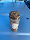 Vtg Paramount Motopep Advertising Oil Gas Service station Tin Glass Bottle Can