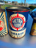Vtg Ultra Lube Grease Auto Truck Tin Can Oil Gas Service Station Garage Man Cave