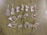 Lot Of 13 Assorted Clear Christmas Ornaments Instruments Carnival