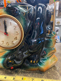 Vtg Sessions Black Panther Cat Mantle Desk Clock Mid Century Modern Ceramic USA