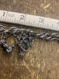 Vtg Charm bracelet Praying Hands Tree of Knowledge Bunny Hippie Jewelry good Luc