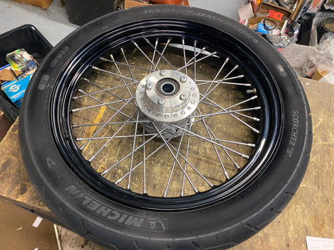 OEM Front Wheel 2.50x19 Harley Dyna 25mm 2006-2017 FXD FXDL Black spoke Tire Bob