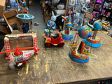 Vtg Wind up Tin Toy Globe Carousel Rocket Ride West Germany Minty Works Collecti