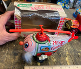 YULETIDE WINDUP SANTA COPTER - Vtg Tin Toy Japan Christmas Orig Box Helicopter!